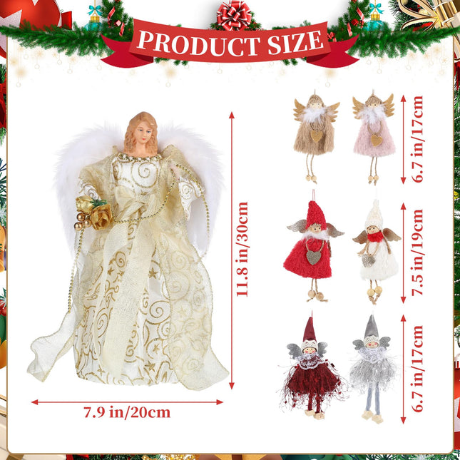 Capoda 7 Pcs Christmas Angel Treetop Christmas Tree Ornament Figurine Tree Topper Christmas Tree Decor Tree Doll Ornament for Home Indoor Home Decor Xmas Year Party Christmas Party Favor