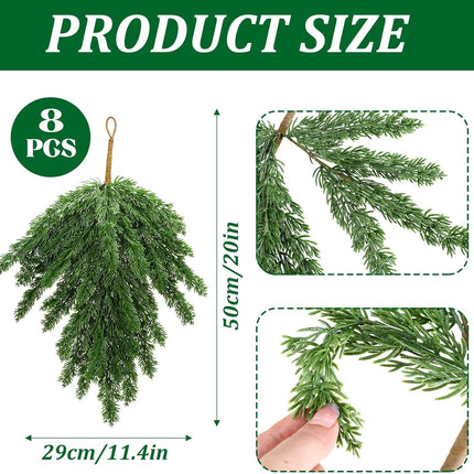 Zomiboo 8 Pcs Mixed Pine Artificial Christmas Teardrop Swag Xmas Wreath Garland Christmas Pine Greenery Swag Pine Branches Teardrop Needles Swag Winter for Christmas Holiday Mantle Decor (19.7 Inch)