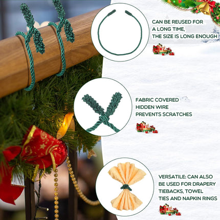 Zhengmy 16 Pcs 20 Inches Christmas Garland Ties Christmas Decorative Twist Ties for Banister Reusable and Flexible Twist Ties for Xmas Home Decorations Holiday Christmas Craft Wrapping (Green)