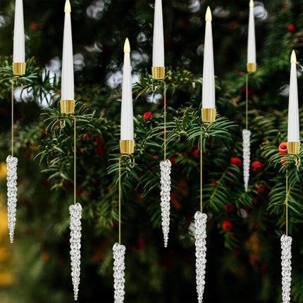Christmas Tree Candles with Hooks & Remote - 12 Pack LED Flickering Flameless Candles with Timer for Christmas Tree Decor - Acrylic Icicles Hook