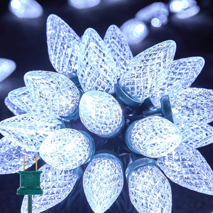 Brightown C9 LED Christmas String Lights, 33ft 50 LED Waterproof Strawberry String Lights, Plug-in Extendable Green Wire Lights String for Outdoor Indoor Patio Party Decoration (White)