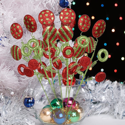 MANMAOHE 6 PCS 16.5 Inch Glitter Christmas Picks and Sprays Christmas Candy Stems Peppermint Lollipop Picks Christmas Tree Topper Christmas Floral Stems for Christmas Tree Home Decoration(Green)