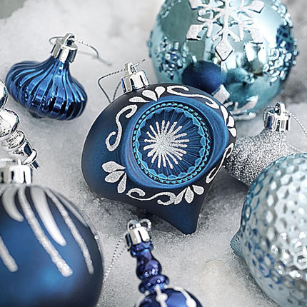 Valery Madelyn Christmas Ornaments Set, 70ct Navy Blue and Silver Shatterproof Christmas Tree Decorations Ball Ornaments Bulk, Winter Wonderland Hanging Ornaments for Xmas Trees Holiday Decor