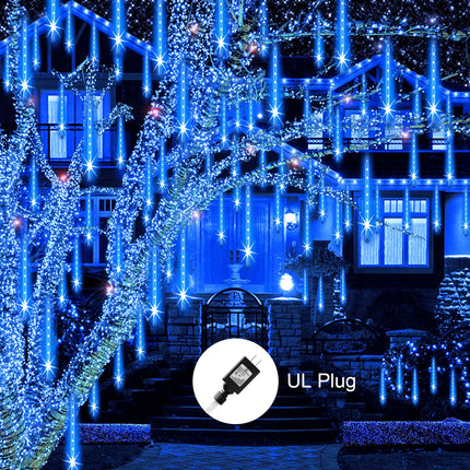 Aukora Christmas Lights Outdoor，LED Meteor Shower Lights 11.8 inch 8 Tubes 192leds Rain Drop Lights, Icicle Snow Falling Lights for Christmas Tree Halloween Party Holiday Thanksgiving Decoration(Blue)
