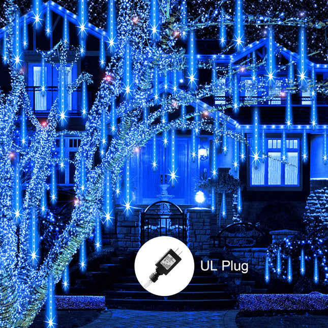 Aukora Christmas Lights Outdoor，LED Meteor Shower Lights 11.8 inch 8 Tubes 192leds Rain Drop Lights, Icicle Snow Falling Lights for Christmas Tree Halloween Party Holiday Thanksgiving Decoration(Blue)