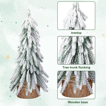 Iceyyyy 3 Pcs Snow Tabletop Christmas Trees,2 Size Snow Flocked Mini Tabletop Pine Trees with Wooden Base,Artificial Desk Christmas Trees for Xmas Holiday Home Party Table Decorations