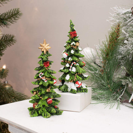Resin Holiday Decorated Christmas Trees - Set of 2