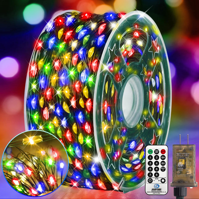 KNO 203FT Outdoor Christmas Fairy Lights Plug in,600 LED String Lights Outdoor Waterproof 8 Modes Memory Times for Wedding Bedroom Walls Garden Trees Decoration(Multicolor)