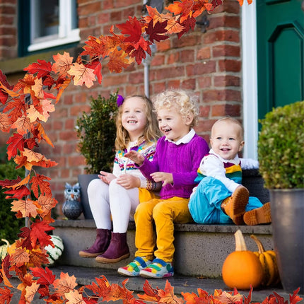 RECUTMS 2PCS Hanging Maple Leaf Garland Artificial Fall Leaf Garland Fake Autumn Leaves for Indoor Outdoor Home Halloween Thanksgiving Wall Fireplace Decor (Red)