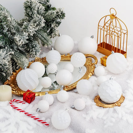 XmasExp 24ct Christmas Ball Ornaments Shatterproof Christmas Ornaments Set Decorations for Xmas Tree Balls Halloween Decorations (1.57''/40mm, White)