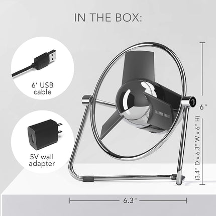 Sharper Image Sbm1Si Usb Fan With Soft Blades, 2 Speeds, Touch Control, Quiet Operation, Metal Frame, 5V Wall Adapter, 6 Ft
