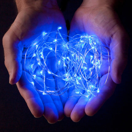 60 LEDs Blue Color String Lights Silver Wire Indoor and Outdoor 20 Feet Firefly Starry Fairy Lights Battery Powered for DIY, Christmas, Holidays, Party, Bedroom and Centerpieces