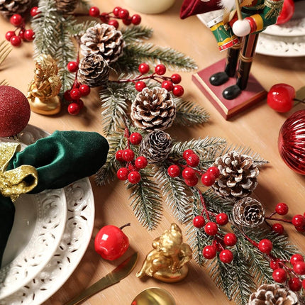 6FT Artificial Christmas Garland with Holly Berries Pinecones Pine Needle Winter Greenery Garland for Holiday Mantel Stairs Fireplace Table Runner Centerpiece Decoration
