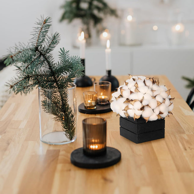 CVHOMEDECO. Cotton Pod with Wooden Vase Real Cotton Pods and Autumn Leaves in Black Wood Box for Home Decor. Idea for Wife, Him or Her, Valentines Day Mother's Day Birthday Warm s.
