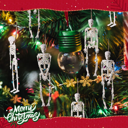10 Pcs Christmas Skeleton Wrapped in Lights 6.7 Inch Christmas Tree Hanging Ornament Scary Skeletons Mini Skeletons Figurines for Haunted House Graveyard Halloween Party Decor