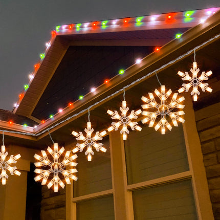 Dazzle Bright Christmas Snowflake Lights Outdoor,100 Count 8.5FT Connectable Waterproof Christmas Icicle Lights with 6 Drops Plug in for Indoor Xmas Yard Home Decorations (Warm White)