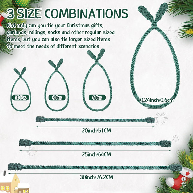 Zhengmy 24 Pcs Christmas Garland Ties Extra Long 30 Inches 25 Inches 20 Inches Decorative Twist Tie for Banister Reusable Flexible Twist Tie for Garland Stairway Railing Xmas Holiday Home Decor(Green)