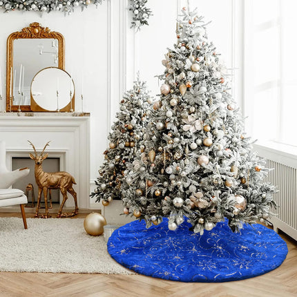 Christmas Tree Skirt Blue 48 inch Silver Christmas Tree Skirt Snowflakes Faux Fur for Xmas Holiday Home Party Decorations