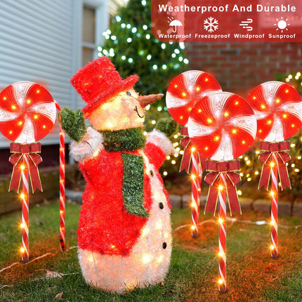 ROCEEI 2 Sets Outdoor Christmas Yard Decorations 26" Peppermint Lollipop Candy Cane Pathway Lights 160 LEDs 8 Lighting Modes Timer with Bows Waterproof Christmas Pathway Markers for Yard Garden