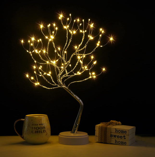 Twinkling Tree Fairy Light Spirit Tree Lamp Bonsai Tree Light, Fairy Light Tree, Cute Room Decor Aesthetic Decor, Night Light Lamp, Twinkle Tree, (Silver Branches 108 LED)