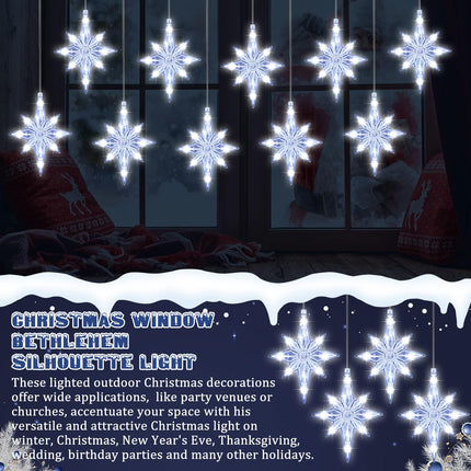 16 Pcs Bethlehem Christmas Window Star Lights Bulk LED Christmas Silhouette Hanging Window Lights with Suction Cups Plastic Lighted Star Tree Topper Decoration (Warm White)