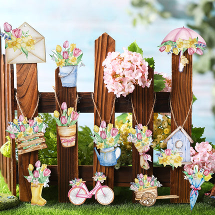 Maitys 36 Pcs Fall Sunflower Wooden Ornaments for Tree Autumn Sunflower Ornament Summer Tree Decoration Flower Gnome Hanging Wood Cutout for Home Small Tree Party(Tulip)