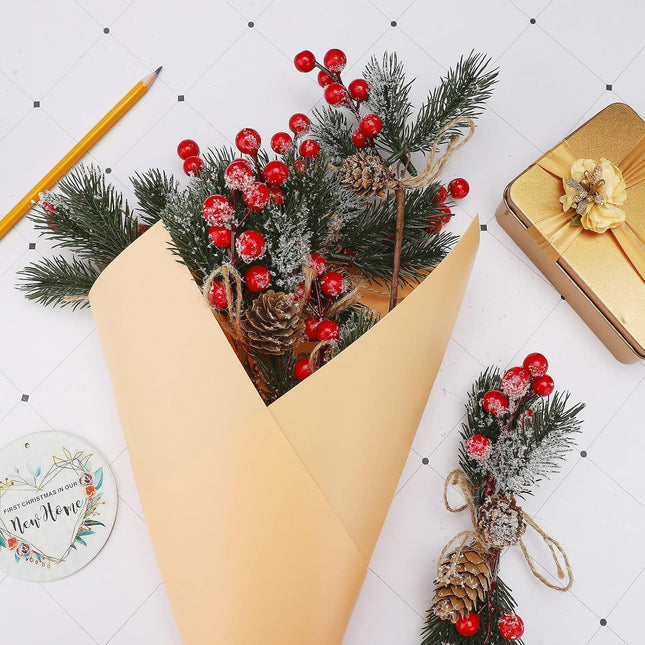 GREENWISH 10Pcs Christmas Pine Cone Picks Decorations, Christmas Red Berry Stems Wreath Picks Holly Spray for Winter Decoration Holiday Crafts, Xmas Decorations