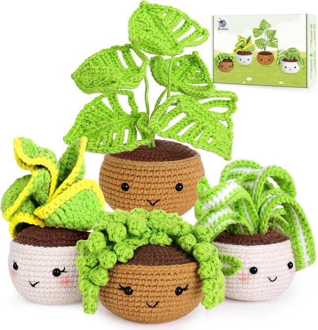 Crochetta Crochet Kit for Beginners, Crochet Starter Kits for Adults with Step-by-Step Video Tutorials, Learn to Crochet Kit, Knitting Craft Supplies, Crochet Plants Indoor Home Decor(40%+ Yarn)
