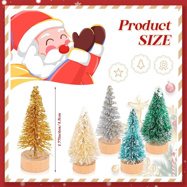 Crowye 100 Pcs Mini Christmas Tree Artificial Sisal Trees with Wood Base Tabletop Bottle Brush Trees for Christmas Home Decor Christmas Party Table Craft Decorations, 5 Colors