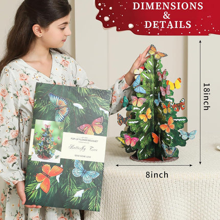 Pop Up DIY Folding Christmas Tree 19.7 Inch Fall Holiday Tree Home Decorations，with Butterfly，Christmas Decoration, Cards,Envelopes，for Christmas Indoor Outdoor Decoration (Butterfly)