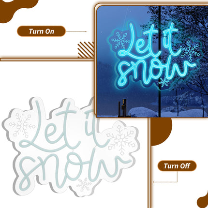 Let It Snow Neon Sign Adjustable Brightness,12.5 x 16.5 Inch Winter Led Sign Lighted Wall Art Decoration Snowflake Neon LED Lights Winter Neon USB Window Wall Bar Living Room Decoration Winter Christmas Party