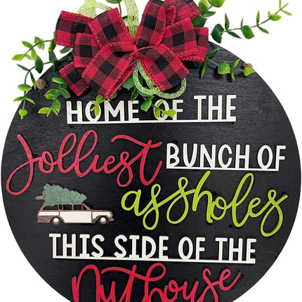 National Lampoon's Christmas Vacation Holiday Decor Wooden Wreath - 12inch, Party Supplies Funny Front Door Sign Christmas Decorations (C)