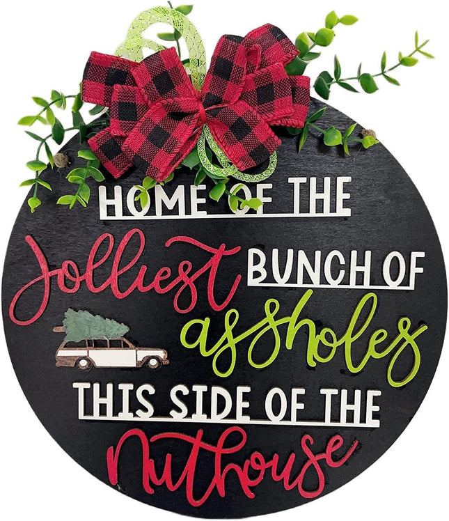 National Lampoon's Christmas Vacation Holiday Decor Wooden Wreath - 12inch, Party Supplies Funny Front Door Sign Christmas Decorations (C)