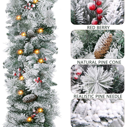 Christmas Garland with Lights - Xmas Garlands with Timer - Indoor Lighted Pine Cone Christmas Garlands with 50 LED Battery Powered String Light for Outdoor, Party, Home Decoration, 9 Ft by 10 Inch
