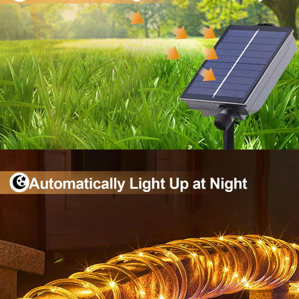 Solar Christmas Lights Outdoor 66 Feet 200 LED Solar Rope Lights with USB Rechargeable 8 Lighting Modes Solar Powered Fairy Lights IP65 Waterproof for Tree Party Garden Wedding Christmas Decorations