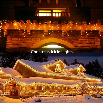 Outdoor Icicle Christmas Lights, 32.8 Ft 400 LED Icicle Lights, Waterproof Plug Fairy Tale String Lights with 8 Mode Timer for House Holiday Eaves Patio Party Room Indoor Decoration (Warm White)