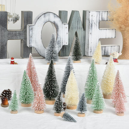 25 Pieces Artificial Frosted Sisal Christmas Tree, Bottle Brush Trees with Wood Base DIY Crafts Mini Pine Tree for Christmas Home Table Top Decor Winter Ornament (Pink)