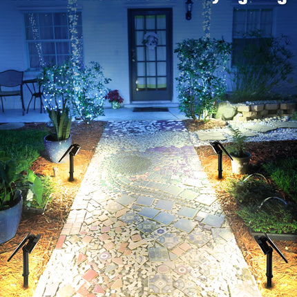 Solar Spot Lights Outdoor, Spotlights Waterproof with 2 Detachable Lens, Dusk-to-Dawn Solar Wall Lights Pathway Lights for Yard, Garden, Patio, Outside Landscape, Christmas, 4 Pack, Warm&RGB
