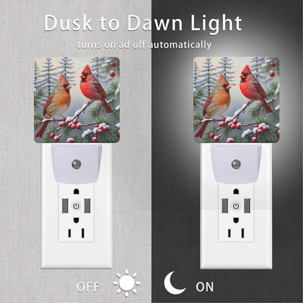 Christmas Cardinal Night Lights, 2Pack Winter Nightlights Plug-in Dusk to Dawn Smart Sensor Led Nightlight for Bedroom Bathroom Kitchen Hallway Stairs Energy Efficient Decor Desk Lamp