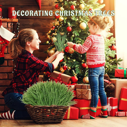 50Pcs Christmas Norfolk Pine Branches, 14" Norfolk Pine Artificial Christmas Stems, Christmas Greenery Pine Branches DIY Crafts Faux for Christmas Indoor Outdoor Home Decor