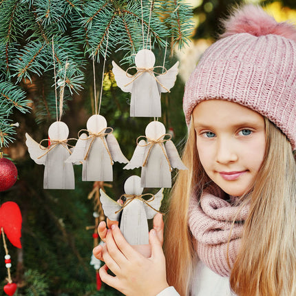 Christmas Wooden Angel Ornaments Farmhouse Christmas Ornaments Xmas Angels Rustic Christmas Decorations White Christmas Ornaments for Christmas Tree Home Decoration (8)