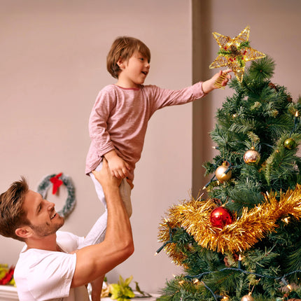 Brizled Christmas Tree Star, 10'' Rattan Christmas Tree Topper with 30 LED Lights, Battery Powered Xmas Treetop with Red Berries & Pine Cones, Christmas Tree Top Ornament for Christmas Tree Home Decor