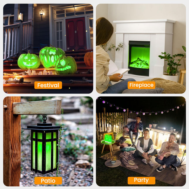 LED Flame Lights with Remote & Timer, 4-Mode Rechargeable Battery Operated Flameless Candles, Waterproof Pillar Flickering Lanterns for Room Patio Wedding Halloween Home Decor, Green