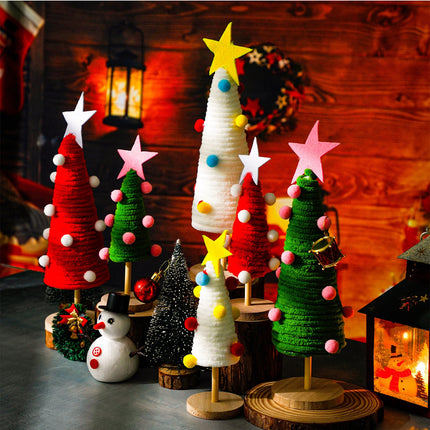 Jenaai 9 Pcs Mini Christmas Tree Christmas Table Decorations Artificial Wood Tree Christmas Home Decor Xmas Ornaments for Holiday Indoor Kitchen Home Wedding 12/9/ 7 Inch (Classic)