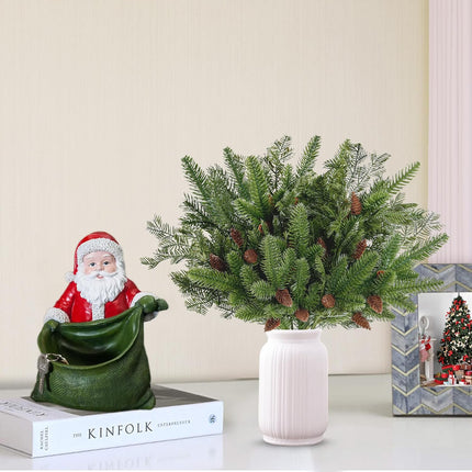 Sggvecsy 34 Pcs Artificial Pine Branches Faux Pine Needles with Pine Cones 19’’ Long Greenery Pine Picks Christmas Twigs Stems for DIY Garland Wreath Xmas Embellishing Home Garden Decoration