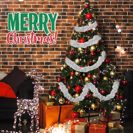 Shappy 196.8 Feet 6 Rolls Christmas Tinsel Garland Glitter Metallic Twist Garland for Xmas Tree Wedding Birthday Party Supplies Hanging Decorations(Silver)