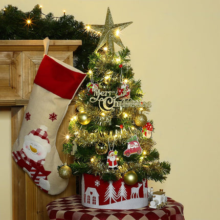 24 Inch Mini Table top Christmas Tree with Timer 30 LEDs & 34 Ornaments 2 Ft Small Tabletop Christmas Tree with Lights Artificial Christmas Decorations Desk Kid Room Office Home Decor Xmas