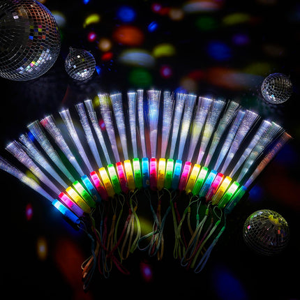 Lewtemi 60 Pack Fiber Optic Wand Glow Wand LED Light Up Wand Bulk with 3 Flashing Models Flashing Sticks with Included Batteries for Birthday Party Favor Wedding Halloween Christmas (Novel Colors)