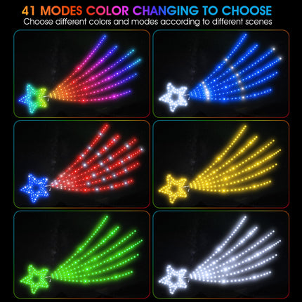Extra Large Interstellar Comet Lights - 41 Modes 11 Ft Romantic Flowing Falling Christmas Shooting Star Lights for House Outdoor Indoor with Remote and Clips Hanging to Wall Fence Stairs Waterproof