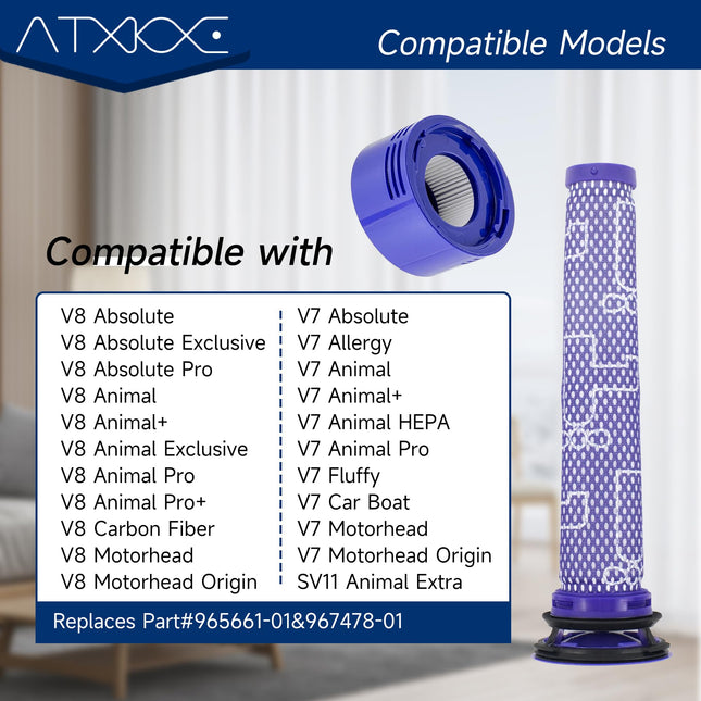 Atxkxe Vacuum Filter For Dyson V7, V8 Animal And V8 Absolute Cordless Vacuum,Part To 965661 And 96747801,4 Prefilters And 4 Postfilters